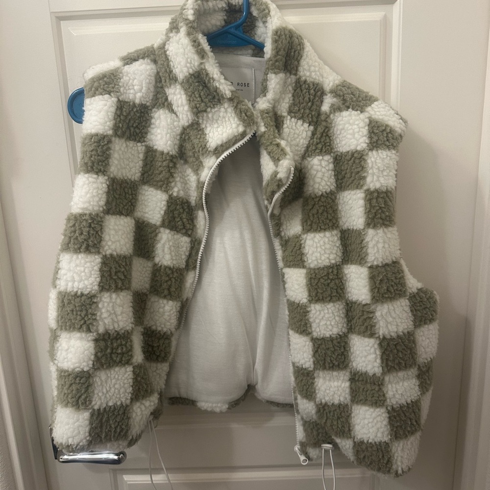 Wild Rose Checkered Vest - Olive and White